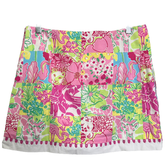 Lilly Pulitzer Women's Jungle Patchwork Skort Faux Wrap Mini Skirt Pink Cotton 6 - Picture 2 of 12